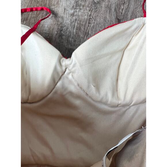 Galina Signature Dress Red Allover Lace Corset Sheath with Side Slit - Picture 8 of 9